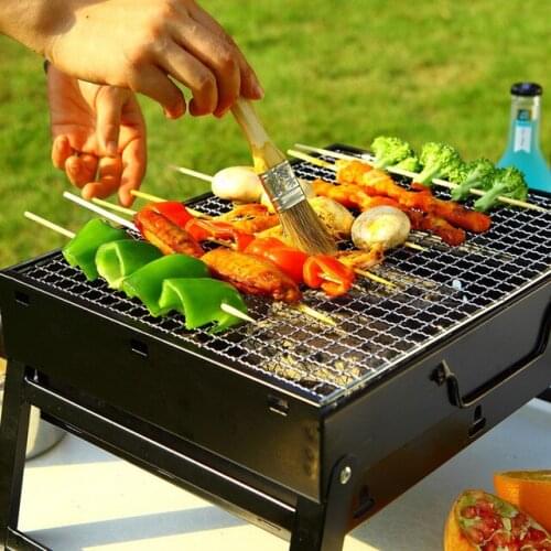 2021 BBQ Stove Portable BLACK Small Barbecue Stove Charcoal BBQ Grill Patio Camping Picnic Burner Foldable BBQ Grills