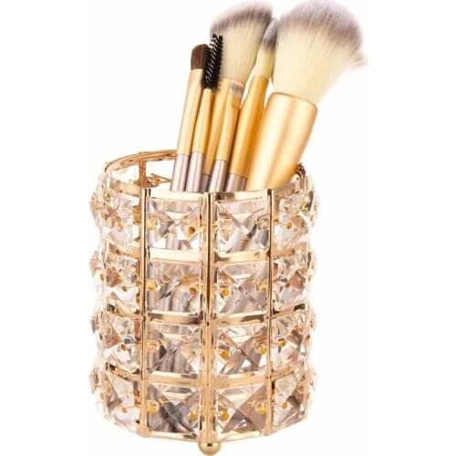 Crystal Makeup Organizer Metal Storage Box Nail Brush Beauty Pencil Case Circle Brush Holder Cosmetic Organizer European style