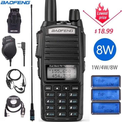 Baofeng UV-82 Plus 8W Tri-power 8/4/1W Walkie Talkie Dual Band Transceiver UV5R hunting CB Two way Radio UV-9R UV-82 Ham Radio