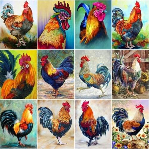 RUOPOTY Frame Picture Diy Oil Painting By Numbers Acrylic Wall Art Home Decors Cock Coloring By Numbers For Diy Gift Artcraft