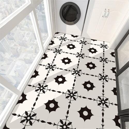 Creative Black Bat Pattern Black White Floor Tile Sticker For Bedroom Kitchen Decor Decal Self-adhesive Waterproof DIY PVC Mural