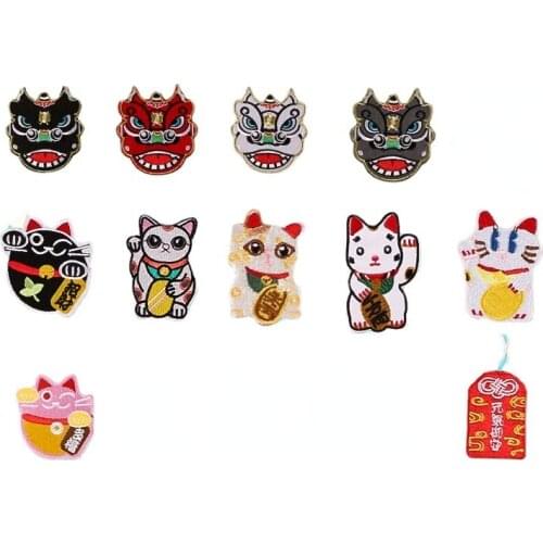 Lucky Cat Tiger Lion Embroidery Iron on Patches for Clothing Applique DIY Hat Coat Dress Accessories Cloth Sticker Animal