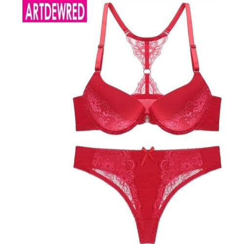 Sexy Bra Thong Set For Women Underwear Lingerie Female Intimates Brand Bra Brief Set Push Up Front Closure Bralette Panties Sets