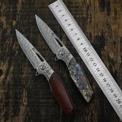 Damascus Blade Folding Knife Acrylic Handle Pocket Knife Outdoor Travel Mountaineering EDC Tool Hunting Knife Collection Knives