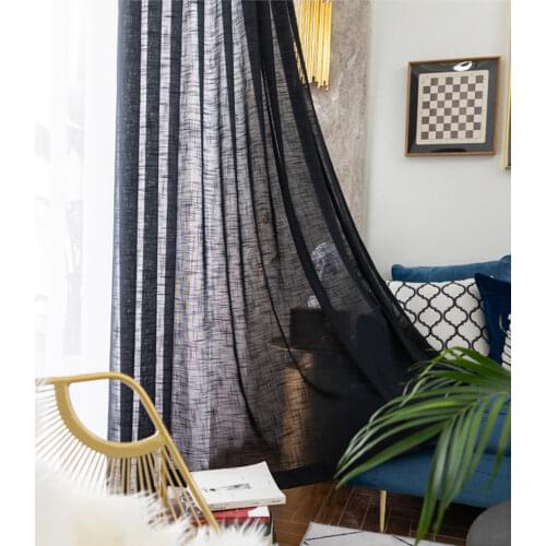 Modern Black Cotton Linen Semi-shading Balcony Partition Thick Background Hemp Pure Color Curtains for Living Room WP342#3