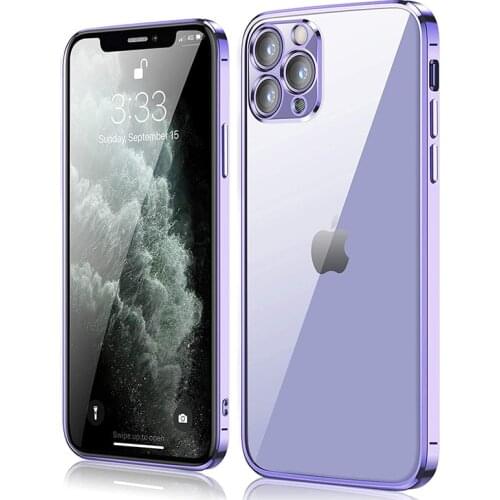 Square Purple Plating Edge Clear Phone Case For iPhone 12 11 Pro Max 12Mini X XS XR 7 8 Plus SE 2 Ultra Thin Soft Silicone Cover