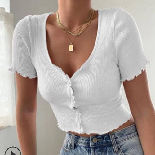 Spring Casual Knitted Short Sweater Women Solid Short Sleeve Button Ladies Knitted Tops Crop Streetwear Slim Sweater Female Tops