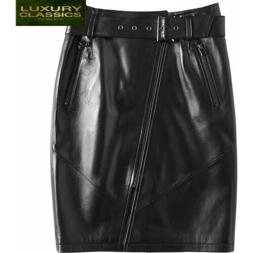Sheepskin Skirts Womens Real Slim Genuine Leather Skirt Black Midi Clothes Spring Autumn Faldas Mujer Moda 2021 LWL1597