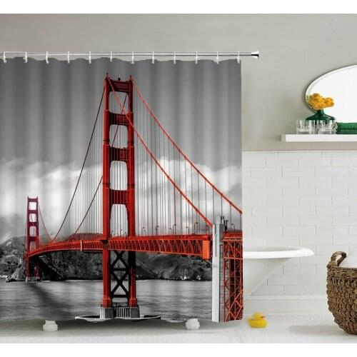 American Bridge Shower Curtains City Night View 3d Bathroom Curtain Waterproof With Hooks Decoration Washable Fabric Bath Screen