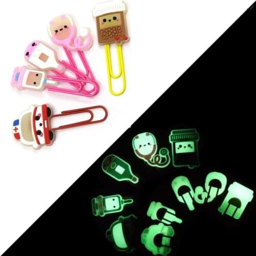 8pcs Hot Medical Supplies PVC Bookmarks Glowing Paper Clips Luminous Page Holder for Teacher Student Stationery Doctor Gift