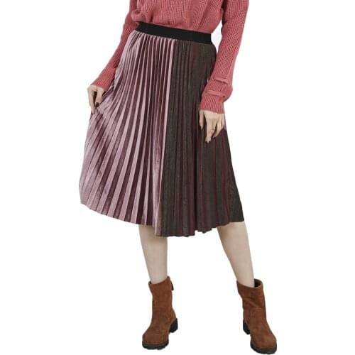 7 Colors Autumn Winter Ladies High Waisted Skinny Female Patchwork Velvet Long Skirts Women Pleated Skirts Elegant Women Skirt