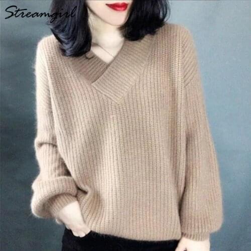 Women Thick Sweaters For Winter Warm Khaki Oversized Pullovers For Women Sweaters And Pullovers White V Neck Sweater Fall Thick