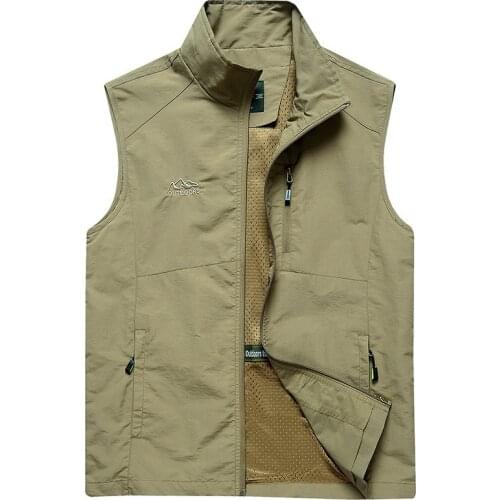 Mens Summer Mesh Vest Quick-dry Nylon Waistcoat Zipper Pockets Functional Jackets Hiking Cycling Fishing Chaqueta Chaleco 5XL