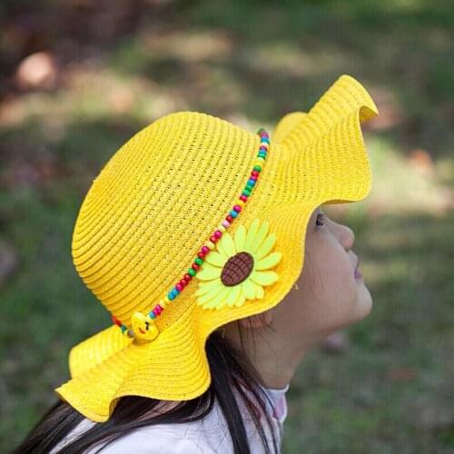 1 Pcs 2017 New Falbala Sunflower Children Sun Hats Spring Summer Beach Straw Hat Head circumference 52 cm 6138