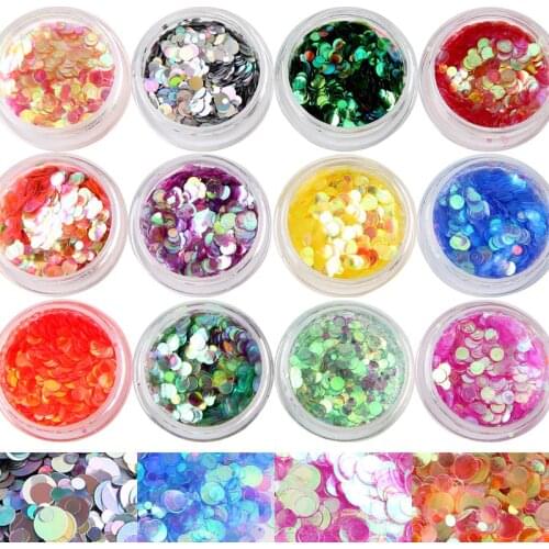 Artlalic 12 Boxes/Set Mermaid Fish Scale Nail Sequins Round Glitters Manicure Nail Art Tips Decorations Factory Price