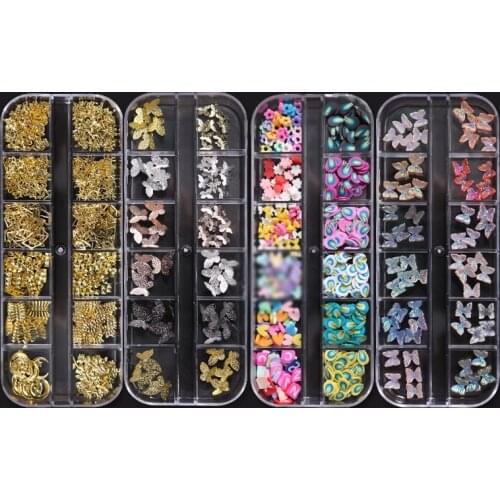 12Grids Kit Boxed Rhinestone Strass Alloy 3D Nail Art Decorations Hibrid Crystal Metal Studs For Nails Manicure Set Accessories