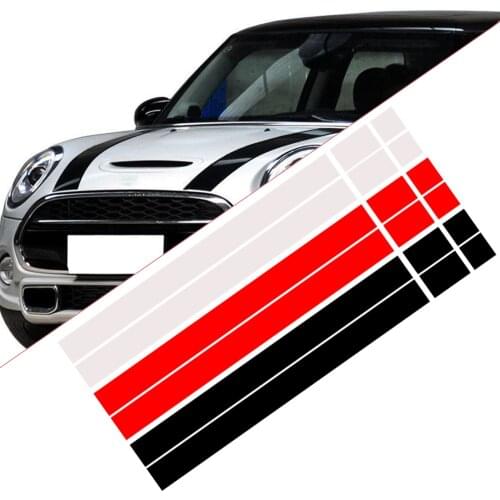 CITALL 2Pcs Car Bonnet Stripes Hood Sticker Cover Vinyl Decal Fit for MINI Cooper R50 R53 R56 R55 Black/White/Red dWm2754536