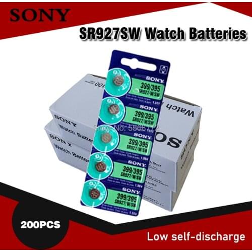 200PC SONY Original 395 SR927SW 399 SR927W AG7 LR927 1.55V Button Cell Watch Coin Battery Watch batteries MADE IN JAPAN