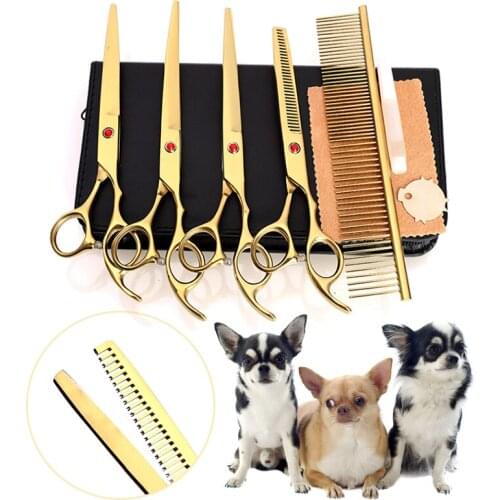 4 In 1 Professional Sharp Edge Dog Pet Grooming Scissors Shears Curved Thinning Shears Accessories Tools