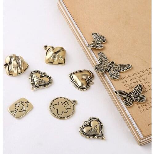 6pcs Butterfly Bear Round Letter Heart Shaped Drop Dangle Earrings For Women Charm Statement Pendant DIY Necklace Accessories