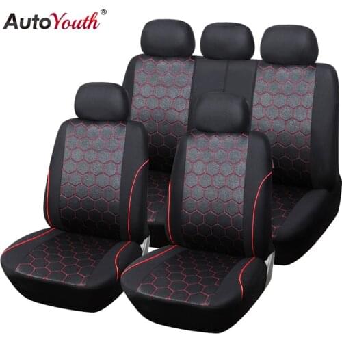 9PCS Car Seat Cover Football Red Line Pattern Seat Protection Covers General Interior Car Accessories