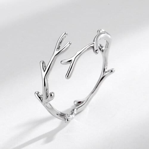 925 Sterling Silver Personalized Antlers Niche Design Adjustable Korean Version of Simple Ring