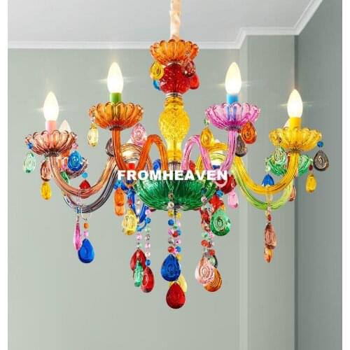 Free Shipping Modern Makaron Colorful Crystal Chandelier Lights Crystal Decora Lighting AC Guaranteed 100% Crystal Pendant Lamp