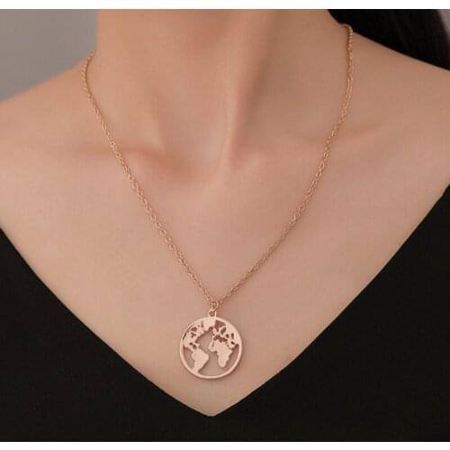 Korean Version of World Map Necklace Temperament Personality Male Female Couple Pendant Fashion Simple Single Layer Neck Chain