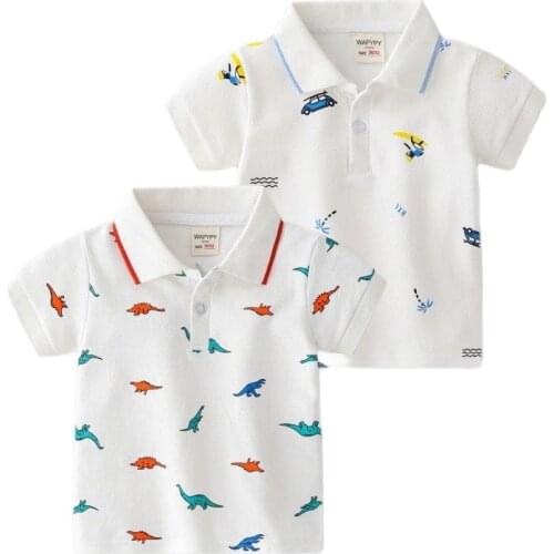 Childrens Boys' T-shirts Short Sleeve T-shirt Baby White Printed Top Kids Lapel Summer Fashion Cotton Toddler Tee For 2-6 Years