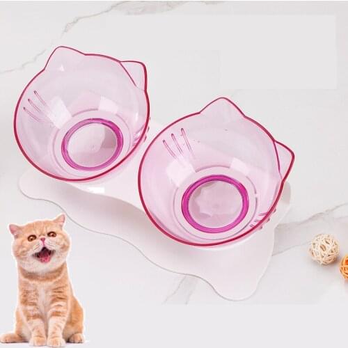 Cat Double Bowl Kitten Bowl Dog Bowl Transparent Material Non-slip Food Bowl with Protection Cervical Transparent Bow for Cat