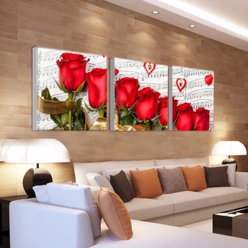 Canvas Painting Home Decor Living Room Wall Art 3 Pieces Red Rose Flowers Picture Modular Print Poster No Frame T34