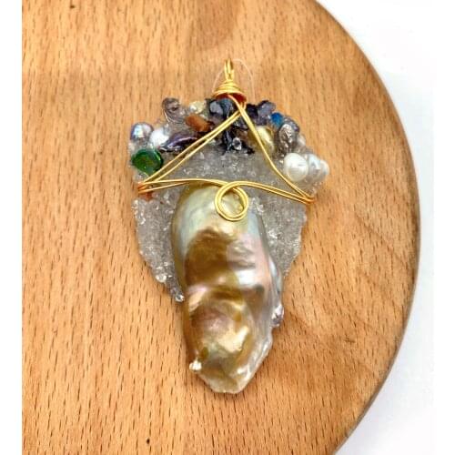 1pc Crystal with Natural Freshwater Pearl Pendants Irregular Shape Manual Winding DIY for Making Necklace 20x70-40x80mm Size