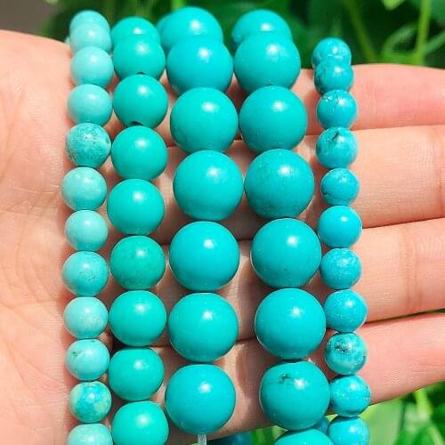 Natural Blue Turquoise Stone Beads Round Loose Mineral Beads for Jewelry Making DIY Handmade Bracelet 15inch 4 6 8 10 12mm