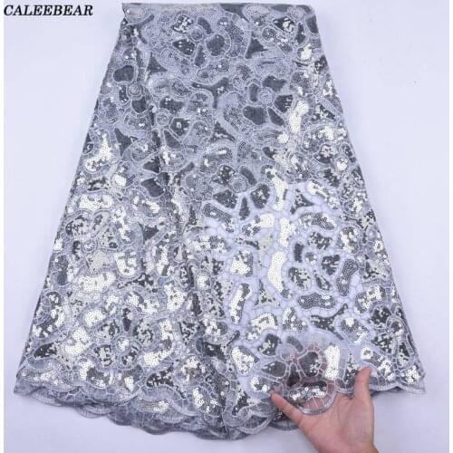 Latest Silver Gray African Sequins Lace Fabric Embroidered French Mesh Sequins Lace Fabric Nigerian Tulle Lace For Party S1999