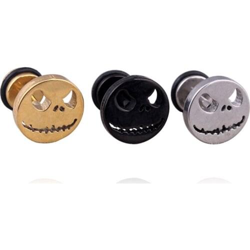 MISANANRYNE Stainless Steel Pendiente halloween nightmare skull Gold Black color 10mm studs earring for Men Women 1pc FY