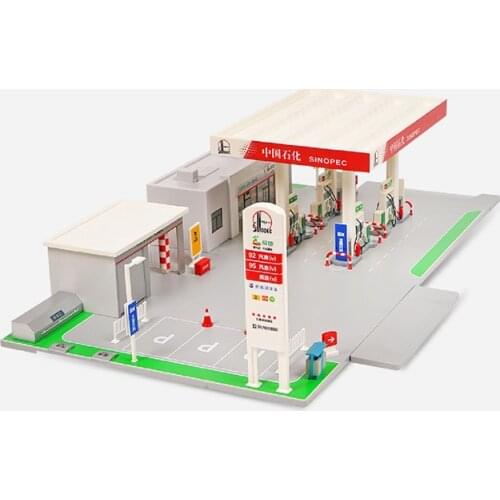 1/64 Simulated Sinopec Gas Station Model Toy Scene Set Gas Station Car Model Home Office Decoration Display Diy Toys Ornaments