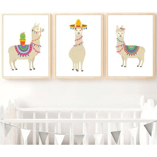 Cartoon Llama Cactus Nursery Wall Art Canvas Painting Nordic Posters And Prints Wall Pictures Baby Kids Room Art Prints Decor