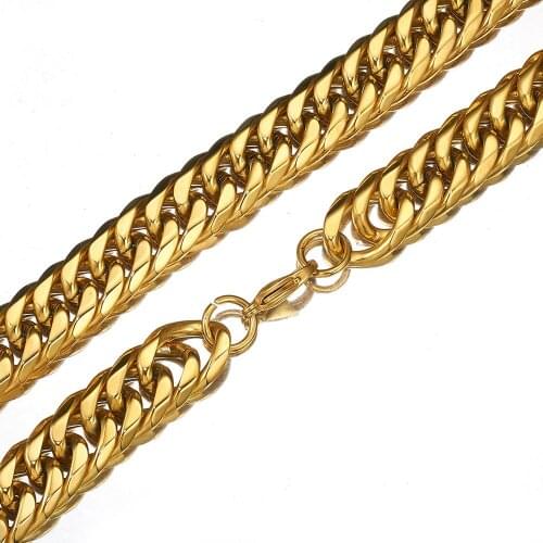 Granny Chic 19mm Mens Necklace Thick Gold Color Stainless Steel Male Curb Cuban Link Chains For Men Hip Hop Jewelry