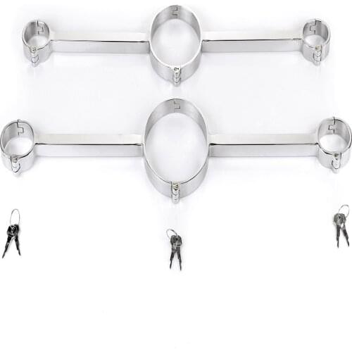 New stainless steel metal bdsm bondage collar handcuffs slave restraint SM erotic couples adult game Sex toys for man woman