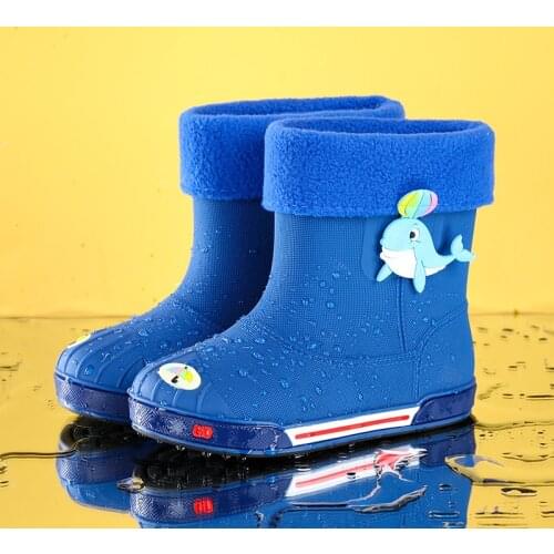 2019 New Kids Baby Cartoon Rain Boots Girls Boys children Dolphin Rainboots Loverly Waterproof Cotton Warm Water Non-slip Shoes