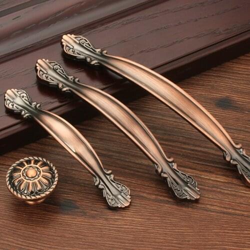 Single Hole CC 64mm/96mm/128mm Cabinet Knobs Furniture Handles Red Copper Color Door Handle Metal Cupboard Drawer Pulls handles