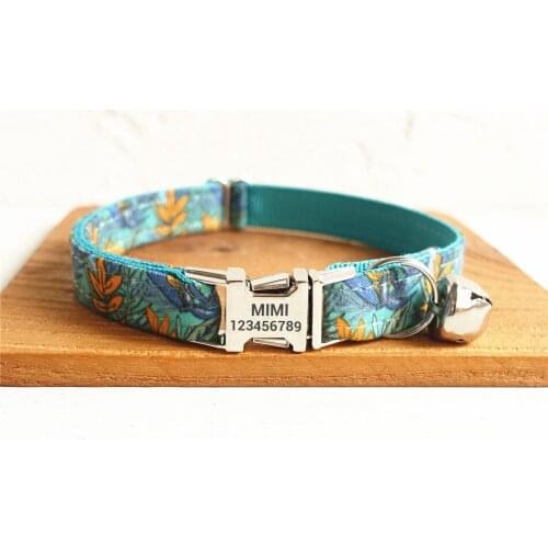 Cat Collar Custom Engraving Name & Phone Number Luxury Designer Pet Collar with Bell Metal Buckle Breathable Soft Cat Collars