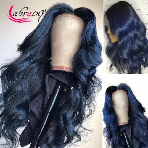 HD Transparent Body Wave Dark Blue Lace Front Human Hair Wigs Glueless Colored Remy Wig Pre Plucked Bleached Knots Glueless 13x6