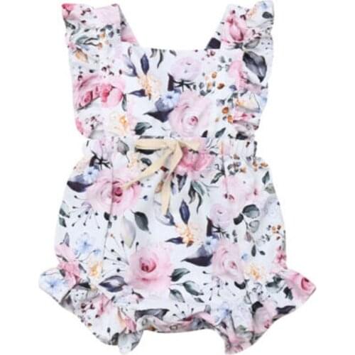 Pudcoco Romper 3-18M Newborn Infant Baby Girls Clothes Outfit Summer Jumpsuit Playsuit Floral Print Ruffles Belt Leotard