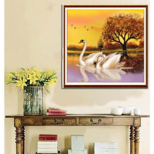 Needlework,Cross stitch,14CT Unprinted Embroidery kits Art Animal Swan Lake lovers for Cross-Stitching,DIY Handmade decor