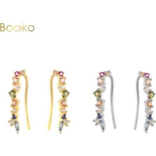 BOAKO S925 Sterling Silver Mini Stud Earring Colorful Rainbow CZ Zircon Round Climber Earrings for Women Fine Jewelry 2020