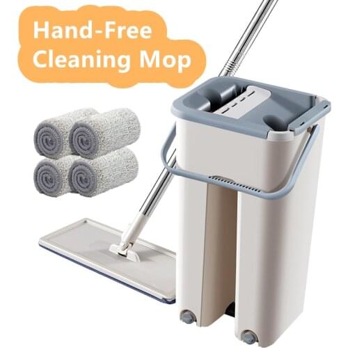 Hand-Free Wringing Floor Cleaning Mop Wet or Dry Usage Magic Automatic Spin Self Cleaning Lazy Mop Flat Squeeze Mop and Bucket