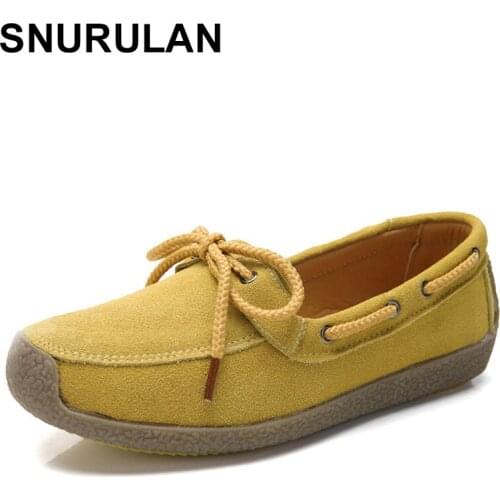 SNURULAN Womens Shoes Plain toe Lace up Flat Shoes Hand-made Genuine Leather Women Flat shoes Female Footwear