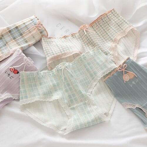 Womens Cotton Underwear Sexy Lace Panties Fashion Fruit Pattern Briefs Mid Waist Seamless Comfort Underpants Female Lingerie