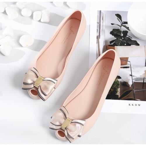 Girls cute jelly shoes double layer bow knot summer flats female shallow mouth peep toe rubber shoes slip on bow calzado mujer